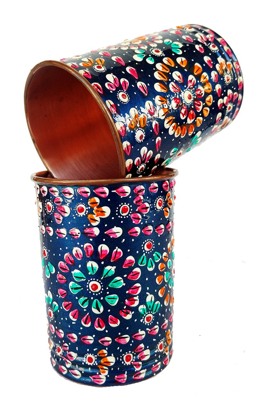 Rastogi Handicrafts Pure Copper Glass Hand Painting Art Work Outer Side Set of Two Glass