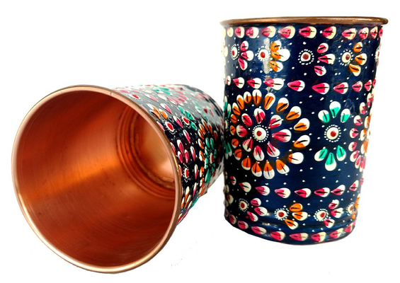 Rastogi Handicrafts Copper Copper Glass - 6 Pieces, Blue, 250 ml