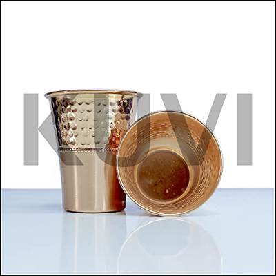 KUVI (Set of 2) Pure Copper Half-Hammered Glass Tumbler Set of 2, Drinkware, 300 ML Each, 80 Grams (Pack of 2)