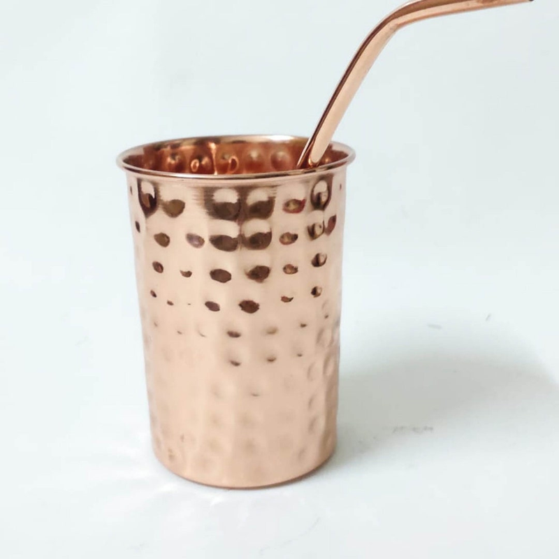 Pure Copper Hammered Traditional Glasses -Set of 4 with copper straw/4 X 2.5 inch