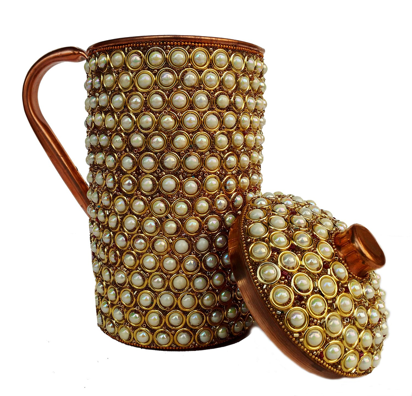 Rastogi Handicrafts Copper Jug , Glass - 2 Pieces, 350 ml
